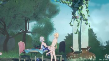 1boy 1girl aether_(genshin_impact) animated blush breast_sucking breasts ent_duke furina_(genshin_impact) genshin_impact happy_sex highres kiss moaning nipples nude orgasm outdoors sex sound tagme thigh_sex vaginal video