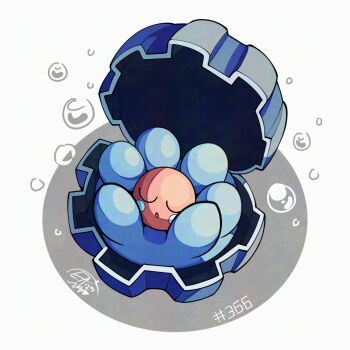 bubble clamperl closed_eyes commentary english_commentary gen_3_pokemon mistray-art nintendo no_humans numbered pokemon pokemon_(creature) signature simple_background solo white_background