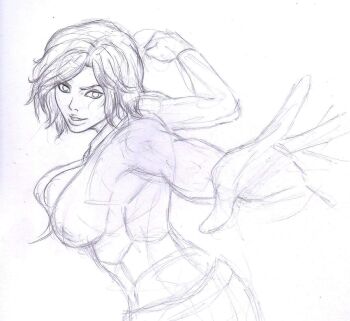 1girl breasts female_focus formal_clothes huge_breasts juliole35301969 large_breasts shirt short_hair the_king_of_fighters vanessa_(kof) white_shirt