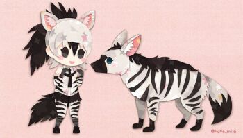 1girl aardwolf aardwolf_(kemono_friends) aardwolf_ears animal_ears animal_print elbow_gloves gloves kemono_friends kemono_friends_2 kemono_friends_3 kikuchi_milo multicolored_hair necktie shirt shorts tail