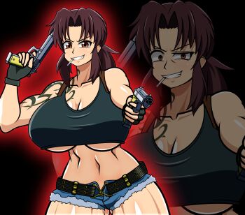 black_lagoon breasts cigarette gun hayakawakenn highres revy_(black_lagoon) smoking tagme underboob weapon