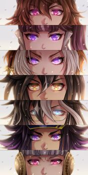 6+girls black_hair blue_eyes blunt_bangs brown_eyes brown_hair dream_journey_(umamusume) eye_focus eyewear_strap fenomeno_(umamusume) flipped_hair glasses glowing glowing_eyes gold_ship_(umamusume) grey_hair hair_between_eyes hat highres horse_girl long_hair looking_at_viewer lucky_lilac_(umamusume) miru_(mill_36) multicolored_hair multiple_girls nakayama_festa_(umamusume) orange_hair orfevre_(umamusume) ponytail portrait purple_eyes purple_hair side_ponytail stay_gold_(umamusume) stay_gold_clan_(umamusume) two-tone_hair umamusume white_hair