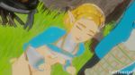 1boy 1girl 3d animated aqua_eyes artist_name blender_(medium) blonde_hair bottomless bouncing_breasts braid breasts breasts_out cleft_of_venus clothed_sex clothes_lift cum cum_in_mouth cum_on_body ear_wiggle eyebrows facial fellatio fingerless_gloves foreskin gloves grass hair_ornament hairclip handjob happy_sex hetero kissing_penis kneeling link looking_at_another looking_at_penis lvl3toaster medium_breasts nintendo nipples on_ground oral outdoors penis penis_awe pointy_ears princess_zelda pussy shirt_lift short_hair sidelocks slapping_with_penis standing stone_wall swallowing the_legend_of_zelda the_legend_of_zelda:_breath_of_the_wild the_legend_of_zelda:_tears_of_the_kingdom tongue tree uncensored video wall
