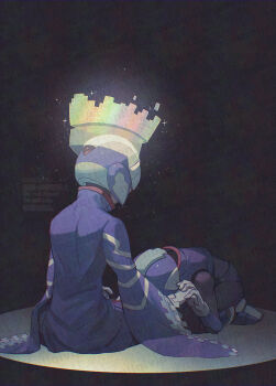 Rule 34 | 2boys, blue helmet, blue robe, commentary request, copy x (mega man), cyber elf x (mega man), halo, helmet, highres, male focus, mega man (series), mega man zero (series), multiple boys, robe, watermark, wide sleeves, x (mega man), yamanashi taiki