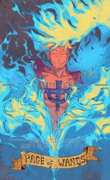 1boy anchor_tattoo beard_stubble blonde_hair chest_tattoo collared_shirt commentary facial_hair fire highres looking_at_viewer male_focus marco_(one_piece) one_piece sample_watermark shirt short_hair siyangou49 smile solo stubble tattoo watermark wings