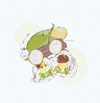 Rule 34 | artist name, black eyes, blue eyes, cob cannon (plants vs. zombies), commentary, corn, food, grey background, halftone, highres, hightguy, kernel-pult (plants vs. zombies), looking at viewer, no humans, plant, plants vs. zombies, simple background, solid oval eyes, symbol-only commentary, water, wheel