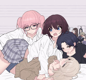 6+girls ahoge ai_(girls_band_cry) awa_subaru black_hair black_shirt blue_eyes blue_hair blush breasts brown_hair brown_sweater chinese_commentary commentary_request diamond_dust_(girls_band_cry) dress_shirt ebizuka_tomo everyone fingering gangbang girls_band_cry glasses grey_eyes grey_hair grey_skirt group_sex hand_under_clothes highres hina_(girls_band_cry) iseri_nina kawaragi_momoka long_hair medium_breasts multiple_girls nana_(girls_band_cry) one_side_up open_mouth pink_hair plaid_clothes plaid_skirt pleated_skirt rin_(girls_band_cry) rupa_(girls_band_cry) saliva shirt short_hair skirt small_breasts sweat sweater togenashi_togeari white_hair white_shirt yellow_eyes yun_cao_bing yuri