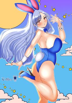 1girl animal_costume ass blush breasts eiai_nano grey_hair kimi_no_koto_ga_dai_dai_dai_dai_daisuki_na_100-nin_no_kanojo kr4ken815 large_breasts long_hair rabbit_costume rabbit_ears rabbit_tail red_eyes