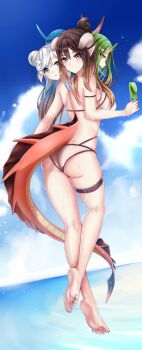 5girls absurdres conjoined dragon_girl dragon_horns dragon_tail dungeons_&amp;_dragons from_behind highres horns incredibly_absurdres looking_at_viewer multiple_girls multiple_heads original swimsuit tail xuecheng
