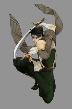 1boy 91007 closed_eyes commentary_request fire_emblem fire_emblem_echoes:_shadows_of_valentia headband highres holding holding_sword holding_weapon kamui_(fire_emblem) male_focus muscular muscular_male nintendo sword weapon