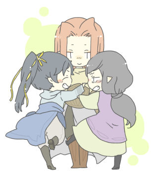 Rule 34 | 3boys, black hair, boots, brothers, chibi, closed eyes, closed mouth, cousins, elf, fingon, full body, height difference, high ponytail, long hair, looking at another, looking at viewer, low ponytail, maedhros, maglor, male focus, multiple boys, parted bangs, parted lips, pixiv id 1298298, pointy ears, ponytail, red hair, robe, siblings, smile, teeth, the silmarillion, tolkien's legendarium