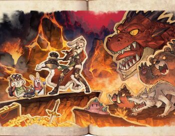 1girl animal_ears arm_belt armor bear belt boar book breastplate brown_belt brown_eyes brown_gloves brown_shoes brown_shorts cape cat cocoa_(sword_of_convallaria) coin detached_sleeves dragon fur-trimmed_cape fur_trim game_cg gloves gold_coin grey_hair hammer headband holding holding_hammer knee_guards lava lop_rabbit_ears non-web_source official_alternate_costume official_art open_book open_mouth pauldrons pelvic_curtain rabbit rabbit_ears rabbit_girl red_cape shoes shorts shoulder_armor single_pauldron sleeveless slime_(creature) solo sword sword_of_convallaria treasure_chest war_hammer weapon wolf