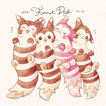 Rule 34 | alternate color, animal focus, blush, closed eyes, closed mouth, furret, gen 2 pokemon, highres, miketoevecan, nintendo, no humans, one eye closed, open mouth, pokemon, pokemon (creature), pokemon focus, shiny pokemon, simple background, smile