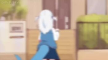 1girl animated audible_speech blush child dudul embarrassed english_audio fins fish_tail food gawr_gura hololive hololive_english house loli multicolored_hair nervous_smile outdoors pov school_uniform shark_girl shark_tail smile sound tagme tail talking third-party_edit tsundere two-tone_hair video virtual_youtuber