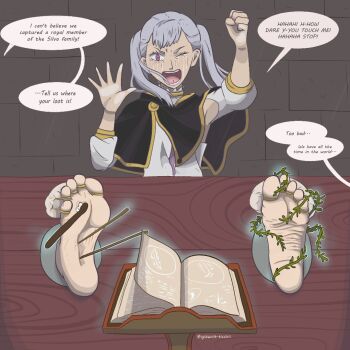 black_clover tickling_feet interrogation magic_bondage noelle_silva tears tickle_torture tickling tied_toes