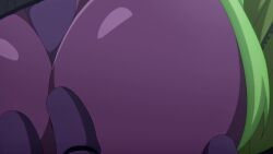 2girls android animated anime_screenshot black_hair black_pantyhose blonde_hair blue_eyes blue_shirt blue_shorts blush bodysuit bouncing_breasts breasts covered_erect_nipples flat_cap grabbing_own_breast green_jacket hat highres impossible_bodysuit impossible_clothes jacket kakushite!_makina-san!! large_breasts medium_breasts multiple_girls pantyhose purple_bodysuit purple_eyes robot_girl sakimori_alma shirt short_shorts shorts sound sportswear tagme twintails video