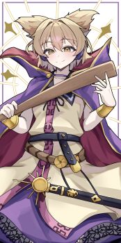 Rule 34 | 1girl, absurdres, blush, bracelet, brown eyes, brown hair, closed mouth, coat, commentary, earmuffs, hair intakes, highres, jewelry, looking at viewer, pointy hair, purple coat, purple skirt, ritual baton, short hair, simple background, skirt, sleeveless, smile, solo, suzukiairi0001, touhou, toyosatomimi no miko, white background