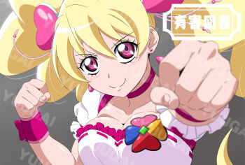1girl blonde_hair breasts cleavage cure_peach fresh_precure! fuchi_(nightmare) large_breasts looking_at_viewer momozono_love precure tagme