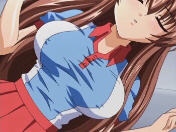 1boy 1girl animated animated_gif anime_screenshot breasts closed_eyes fainted jiggle kanzaki_aoi lying medium_breasts nipples on_back pov pov_hands sleep_molestation sleeping true_blue