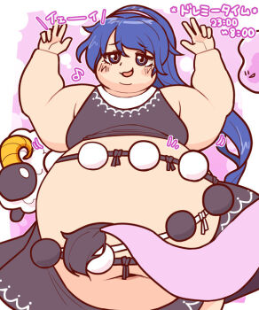 1girl alternate_costume alternate_hair_length alternate_hairstyle big_belly doremy_sweet fat fat_woman midriff obese sheep slnchyt tapir_girl touhou weight_gain
