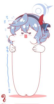 afterimage ako_(blue_archive) black_hairband blue_archive blush chibi colored_shadow commentary_request corrupted_twitter_file disembodied_hand flying_sweatdrops grey_eyes grey_hair hair_between_eyes hairband halo highres kurukurumagical longcat_(meme) meme open_mouth shadow simple_background solo_focus translation_request white_background