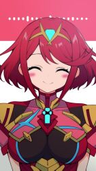 1girl :d akage_(vocaloid) animated aqua_hair armor audible_music blonde_hair blush bouncing breasts closed_eyes closed_mouth color_switch commentary_request core_crystal_(xenoblade) earrings fingerless_gloves gloves gold_trim green_hair hair_color_switch hand_up hands_on_own_chest hands_up highres impossible_clothes jewelry kakk_e large_breasts looping_animation medium_hair open_mouth palette_swap pointing pointing_up purple_hair pyra_(xenoblade) red_eyes red_hair shoulder_armor sidelocks simple_background smile sound swept_bangs tiara upper_body video xenoblade_chronicles_(series) xenoblade_chronicles_2