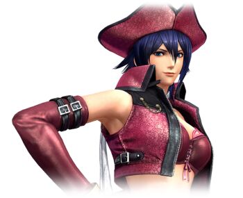 1girl blue_eyes breasts female_focus gloves hat jacket large_breasts leather looking_at_viewer love_heart_(kof) medium_hair pale_skin purple_hair smile the_king_of_fighters