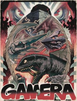 Rule 34 | alien, blue eyes, bug, character name, claws, daiei film, electricity, energy, english text, fire, gamera, gamera: guardian of the universe, gamera (series), gamera 2: attack of legion, gamera 3: revenge of iris, giant, giant monster, glowing, glowing eyes, green eyes, gyaos, iris (gamera), jewelry, kaiju, kou.7684, legion (gamera), lightning, magatama, monster, no humans, red eyes, sea monster, sharp teeth, space monster, super gyaos, teeth, tentacles, turtle, turtle shell, tusks, yellow electricity, yellow eyes, yellow lightning