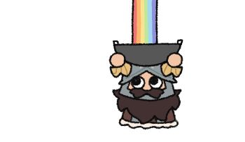 1boy animated animated_gif beard chibi chibi_only commentary cooking_pot dungeon_meshi e-lion_yi facial_hair helmet holding holding_cooking_pot male_focus mustache senshi_(dungeon_meshi) simple_background solo spinning symbol-only_commentary white_background