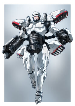 Rule 34 | 1boy, armor, bug, cyborg, fly, gun, helmet, highres, holding, insect, joints, male focus, mechanical arms, mechanical hands, mechanical legs, mechabare, prosthesis, prosthetic arm, redesign, robocop, robocop (character), robocop 3, robot joints, science fiction, taiga hiroyuki, tokusatsu, weapon