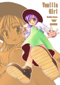 1girl 2000s_(style) :p archived_source arm_at_side artist_name black_hat bloomers blush brown_shoes commentary_request cropped_jacket dot_nose dress english_text eyelashes food foreshortening from_behind full_body green_dress green_eyes hair_between_eyes hat holding holding_ice_cream_cone ice_cream ice_cream_cone jacket koshiki_yuuichi long_hair long_sleeves looking_at_viewer looking_down medium_dress open_hand original outline perspective projected_inset purple_hair retro_artstyle ribbon-trimmed_jacket shoe_soles shoes simple_background solo spread_fingers standing straight_hair tongue tongue_out underwear white_background white_bloomers white_jacket white_outline white_sleeves