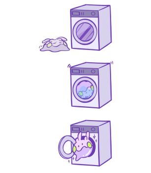 closed_eyes closed_mouth commentary gen_6_pokemon goomy miyumorii multiple_views nintendo no_humans pokemon pokemon_(creature) simple_background solid_oval_eyes sparkle symbol-only_commentary washing_machine white_background