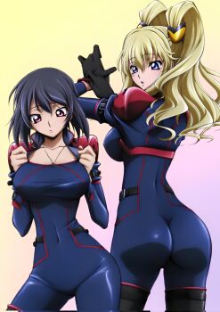 2girls absurdres blonde_hair blue_eyes code_geass code_geass:_boukoku_no_akito highres kousaka_ayano leila_malcal mecha_pilot_suit multiple_girls tagme tight_clothes