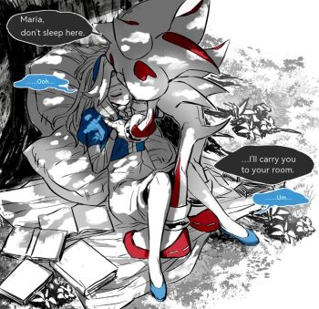 1boy 1girl against_tree animal_ears back bei_(dali6006) blanket blue_hairband blue_jacket blue_shoes blue_slippers blush book closed_eyes couple dappled_sunlight day dress english_text eyelashes flower from_above furry furry_male furry_with_non-furry gloves grass hairband hand_grab hand_on_another's_chin head_on_pillow hedgehog_boy hetero interspecies jacket juliet_sleeves kiss kissing_forehead layered_sleeves long_hair long_sleeves lying maria_robotnik on_back on_blanket on_ground on_pillow open_book outdoors parted_bangs parted_hair pillow plant puffy_short_sleeves puffy_sleeves red_eyes red_fur red_shoes shade shadow_the_hedgehog shoes short_over_long_sleeves short_sleeves sidelocks simple_background sketch sleepy slippers sonic_(series) speech_bubble sunlight tree tree_shade two-tone_fur under_tree waking_another waking_up