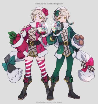 1boy 1girl absurdres black_gloves blonde_hair boots bow braid breasts brother_and_sister clanne_(fire_emblem) commission female_alear_(fire_emblem) fire_emblem fire_emblem_engage fire_emblem_heroes framme_(fire_emblem) gloves green_hair green_pants grin hat highres long_hair male_alear_(fire_emblem) multicolored_hair nintendo pants pink_hair pixiv_commission plaid_clothes scarf siblings silvercandy_gum simple_background single_braid smile snow_globe solo split-color_hair striped_clothes striped_thighhighs thank_you thighhighs twins two-tone_hair white_hat yellow_eyes