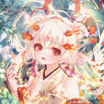 1girl animated animated_gif armor brown_eyes bug bush butterfly butterfly_on_hand chinese_commentary commentary_request commission day detached_sleeves double_bun empty_eyes eyelashes eyeshadow facial_mark fire floating_hair food forehead_mark forest fruit hair_bun hair_ribbon insect japanese_armor japanese_clothes kimono leaf light_blush light_particles lipstick long_hair long_sleeves looking_at_viewer makeup making-of mole mole_under_eye multiple_moles nail_polish nature orange_eyeshadow original outdoors parted_bangs parted_lips persimmon pink_lips red_nails red_ribbon red_sleeves ribbon shaomai_jiacu sleeveless sleeveless_kimono solo string_around_finger too_many_watermarks upper_body very_long_hair watermark watermark_grid weibo_watermark white_hair white_kimono