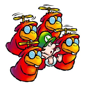 5boys baby baby_luigi coke-bottle_glasses diaper glasses green_hat hat luigi mario_(series) multiple_boys nakagawa_yasuhisa nintendo official_art propeller red_robe robe round_eyewear simple_background single_tooth third-party_source toadie white_background yoshi&#039;s_island_ds