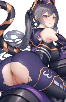 Rule 34 | 1girl, absurdres, ass, ass focus, back, biker clothes, bikesuit, black bodysuit, black hair, bodysuit, breasts, cat mask, duel monster, fake tail, gloves, highres, i:p masquerena, large breasts, long hair, looking at viewer, looking back, mask, motor vehicle, motorcycle, on motorcycle, pants, purple eyes, purple gloves, purple pants, pussy juice, racing suit, sidelocks, simple background, smile, snm (sunimi), solo, tail, tight clothes, tight pants, torn clothes, torn pants, twintails, vaginal, yu-gi-oh!