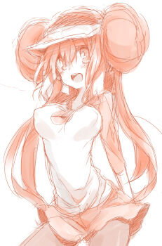 10s 1girl breasts hat long_hair monochrome nakamura_sandayo nintendo open_mouth pink_theme pokemon pokemon_bw2 rosa_(pokemon) skirt
