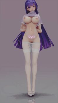 1girl 3d animated animated_gif arms_behind_back ass biting biting_clothes blunt_bangs blush body_writing bouncing_breasts breasts breasts_out choker cleavage cleft_of_venus clothes_in_mouth clothes_lift dancing earrings full_body glowing glowing_tattoo groin hair_ornament high_heels honkai_(series) honkai_impact_3rd huge_filesize jewelry large_breasts long_hair looking_at_viewer navel nipples no_panties pantyhose pregnant purple_eyes purple_hair pussy raiden_mei see-through_clothes shirt_lift sidelocks solo stomach_tattoo tally tattoo thighs uncensored very_long_hair zhetuijeiwowanyitian