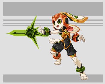 android anklet bad_tag black_jumpsuit chinese_knot digitigrade dog_girl dog_tail freedom_planet freedom_planet_2 furry furry_female green_eyes humanoid_robot jewelry jumpsuit long_animal_ears lordyanyu milla_basset robot robot_girl romper sleeveless_jumpsuit tail