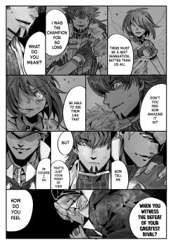 1girl 2boys absurdres cape chiyo_(miichiyochin) commentary dark-skinned_male dark_skin earrings english_text facial_hair fang fingerless_gloves flashback gloria_(pokemon) gloves goatee greyscale highres holding holding_poke_ball jewelry leon_(pokemon) light_particles long_hair male_focus monochrome multiple_boys nintendo poke_ball pokemon pokemon_swsh raihan_(pokemon) short_hair speech_bubble sweatdrop yaoi