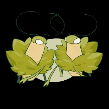 2boys antennae arthropod_boy black_background commentary empty_eyes english_commentary green_prince_(hollow_knight) highres hollow_knight hollow_knight:_silksong insomnine111 looking_at_another male_focus mantis_boy multiple_boys white_eyes
