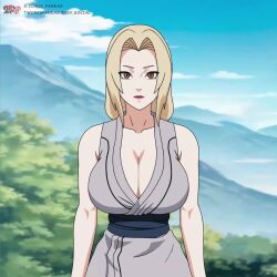1boy 1girl 2redpandas animated artist_name bare_shoulders blonde_hair blue_sky blush breasts breasts_out cleavage cloud collarbone cum cum_in_mouth cum_on_body cum_on_breasts cum_on_upper_body ejaculation english_text facial grabbing_another&#039;s_breast groping hetero jiraiya_(naruto) large_breasts large_penis mature_female naruto_(classic) naruto_(series) nipples paizuri penis pov signature sky tsunade_(naruto) twitter_username uncensored video