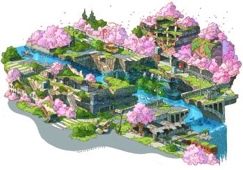 1boy 2025 abandoned animal artist_name bird boat bridge brown_hat building bus car commentary_request crosswalk dilapidated escalator flood grey_shirt hat highres lamppost motor_vehicle original overgrown petals post-apocalypse road rowboat ruins rust shirt solo stairs tokyogenso traffic_light water watercraft waterfall whale white_background