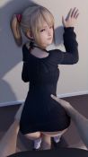 1boy 1girl 3d against_wall animated black_dress blonde_hair blue_eyes clothed_sex clothes_lift dead_or_alive dress dress_lift facing_away hands_on_own_hips hetero highres lazyprocrastinator leaning_forward looking_back marie_rose penis pov sex sex_from_behind standing standing_sex twintails video