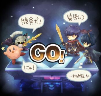 Rule 34 | 2boys, chibi, final destination (smash bros), fire emblem, fire emblem: mystery of the emblem, fire emblem: path of radiance, ike (fire emblem), kirby, kirby (series), lowres, marth (fire emblem), meta knight, multiple boys, nintendo, sui (petit comet), super smash bros., translated, truth