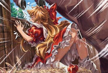 !? 1boy 1girl animal_penis ass bar_censor bestiality blonde_hair blush brown_hair butterchalk censored closed_eyes clothed_sex cum cum_in_pussy cum_overflow dress elise_liedl erection from_behind has_uncensored_version hetero highres horse horse_penis huge_penis little_goody_two_shoes loli long_hair mosaic_censoring open_mouth penis red_dress red_shoes sex sex_from_behind shoes size_difference socks star_(symbol) vaginal very_long_hair white_socks