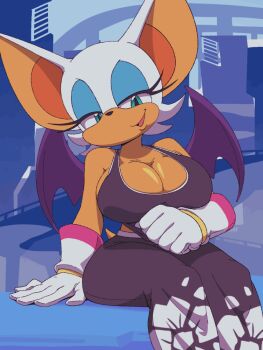 \m/ animal_ears animated animated_gif bat_ears bat_girl bat_tail bat_wings blue_eyeshadow breasts eyelashes eyeshadow flashing furry furry_female gloves green_eyes heart_pasties huge_breasts long_eyelashes makeup official_alternate_costume paid_reward_available pasties rouge_the_bat rouge_the_bat_(riders) sonic_(series) sonic_riders sonic_riders_(series) twistedgrim white_gloves wings