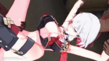 1girl 2boys 3d animated animated_gif arm_up arms_behind_back arms_behind_head arms_up assisted_rape assisted_sex belly bouncing_breasts bound bound_wrists breasts dark-skinned_male dark_skin deep_penetration forced forced_orgasm grabbing_another&#039;s_arm gurupenjas hetero honkai:_star_rail honkai_(series) inflation leg_grab multiple_boys navel nipples pubic_tattoo pussy rape sex shirt small_breasts solo_focus spread_legs stomach_bulge tattoo thighhighs topaz_(honkai:_star_rail) torn_clothes torn_shirt torn_thighhighs train train_interior